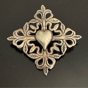 Sterling Silver Sacred Heart Cross Brooch|H&H 925 Vintage Style Pin